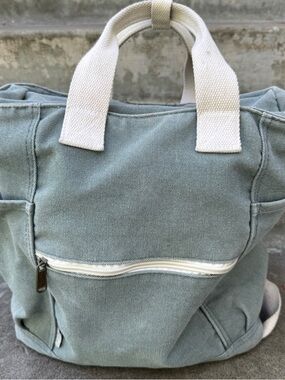 Birdling Backpack Tote Green grey Canvas Minimalist Multi Pocket Rucksack